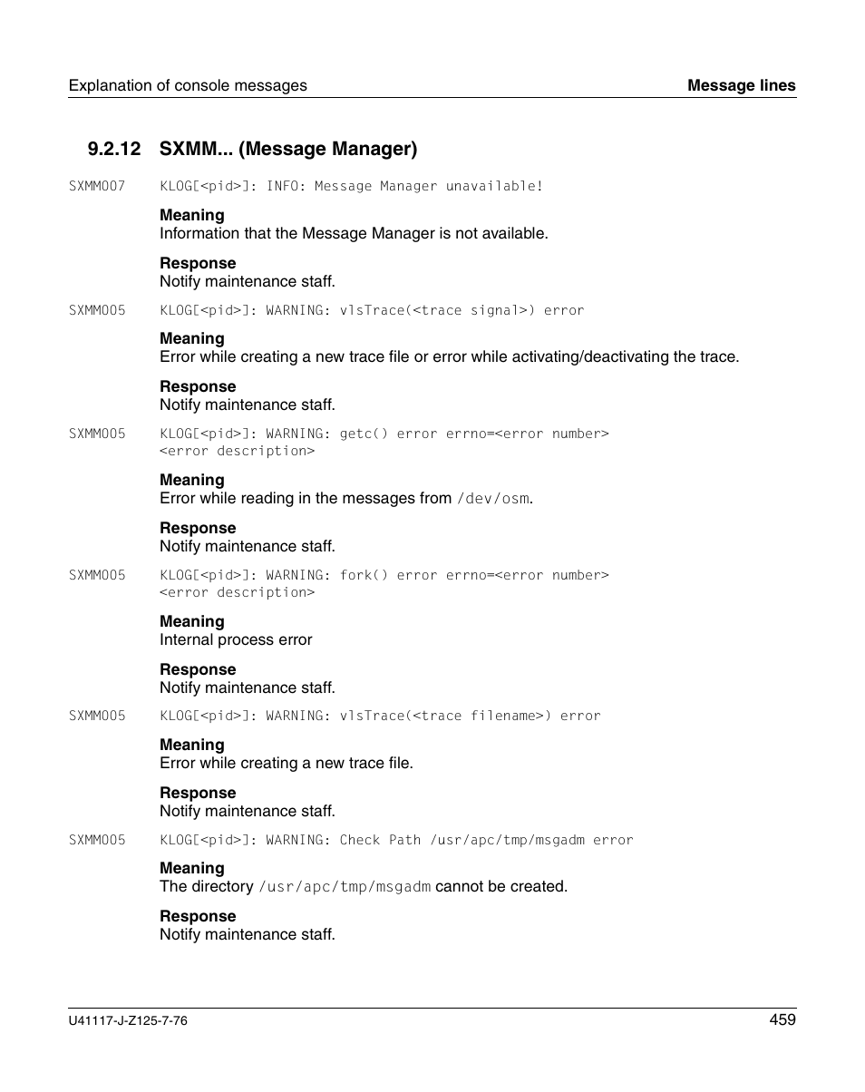 Sxmm... (message manager), 12 sxmm... (message manager) | FUJITSU CentricStor V3.1D User Manual | Page 459 / 640