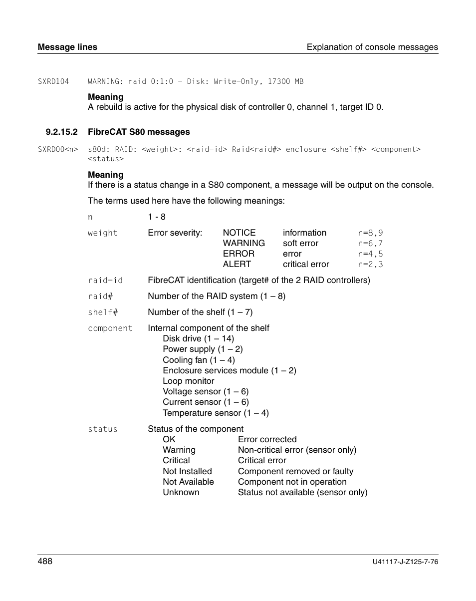 Fibrecat s80 messages | FUJITSU CentricStor V3.1D User Manual | Page 488 / 640