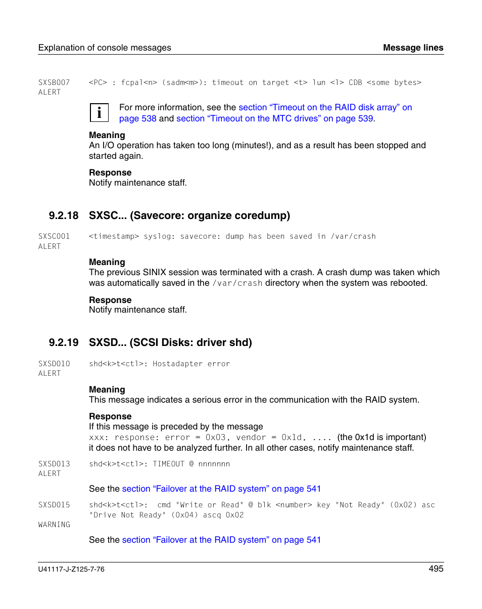 Sxsc... (savecore: organize coredump), Sxsd... (scsi disks: driver shd), 18 sxsc... (savecore: organize coredump) | 19 sxsd... (scsi disks: driver shd) | FUJITSU CentricStor V3.1D User Manual | Page 495 / 640