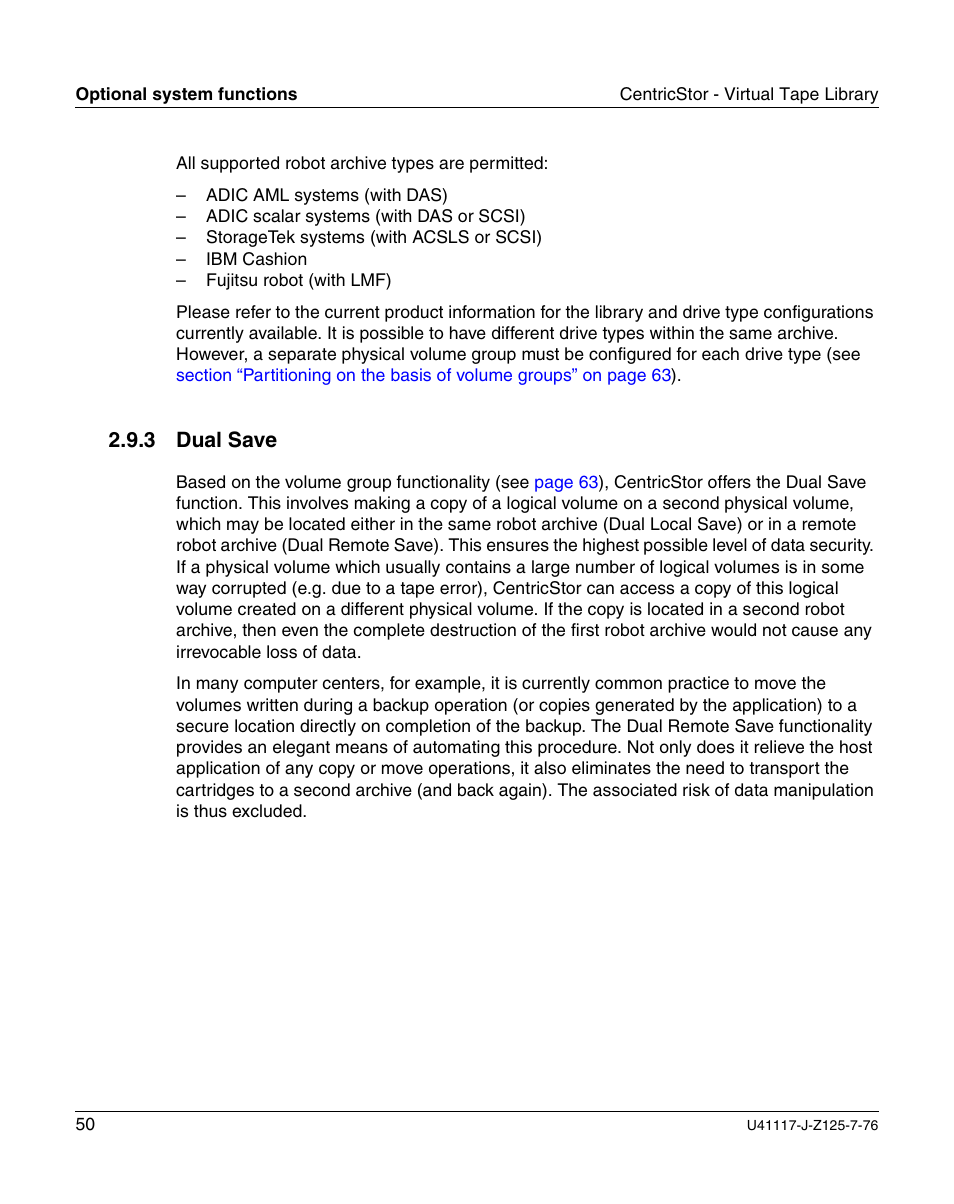 Dual save, Section “dual save” on, 3 dual save | FUJITSU CentricStor V3.1D User Manual | Page 50 / 640