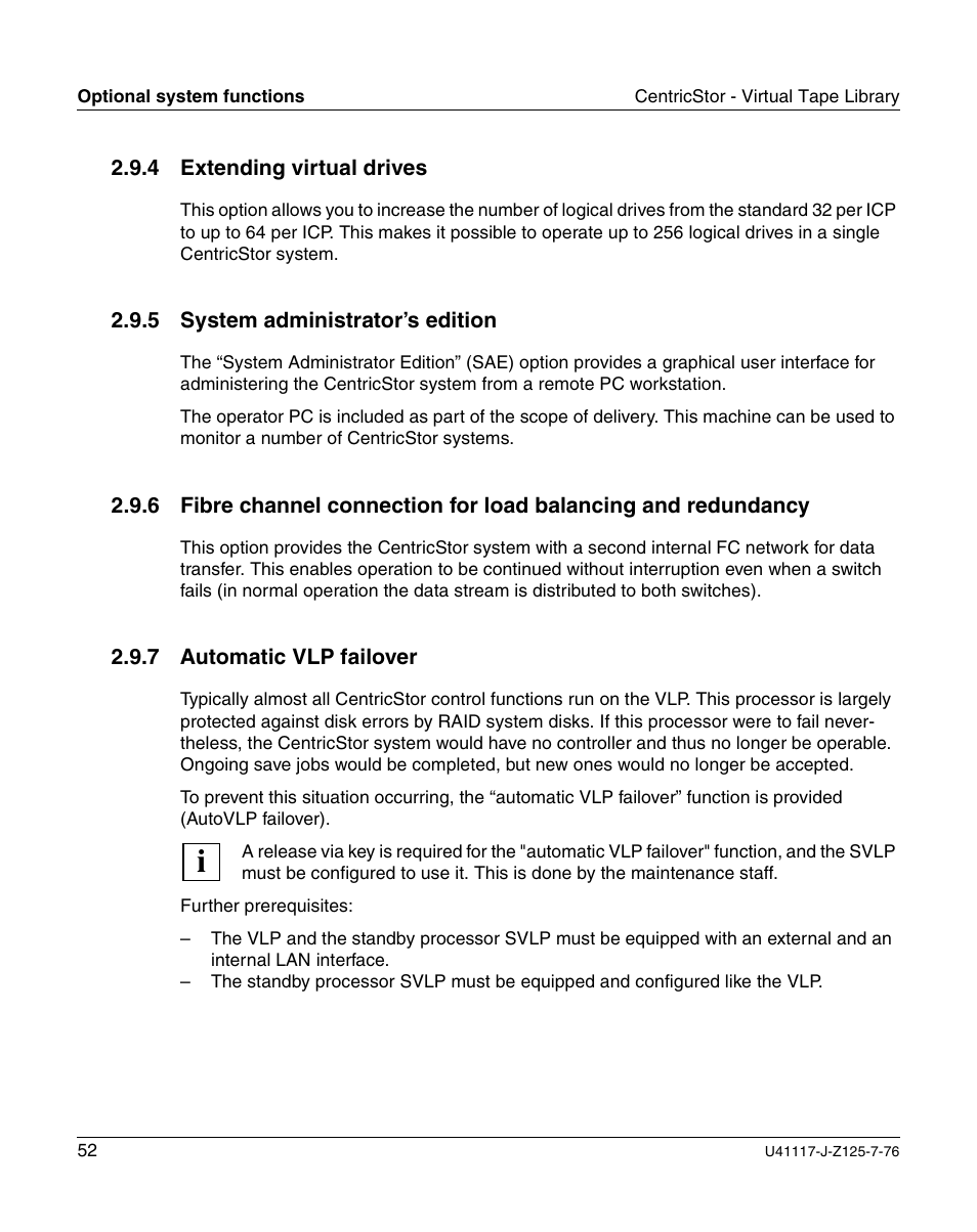 Extending virtual drives, System administrator’s edition, Automatic vlp failover | FUJITSU CentricStor V3.1D User Manual | Page 52 / 640