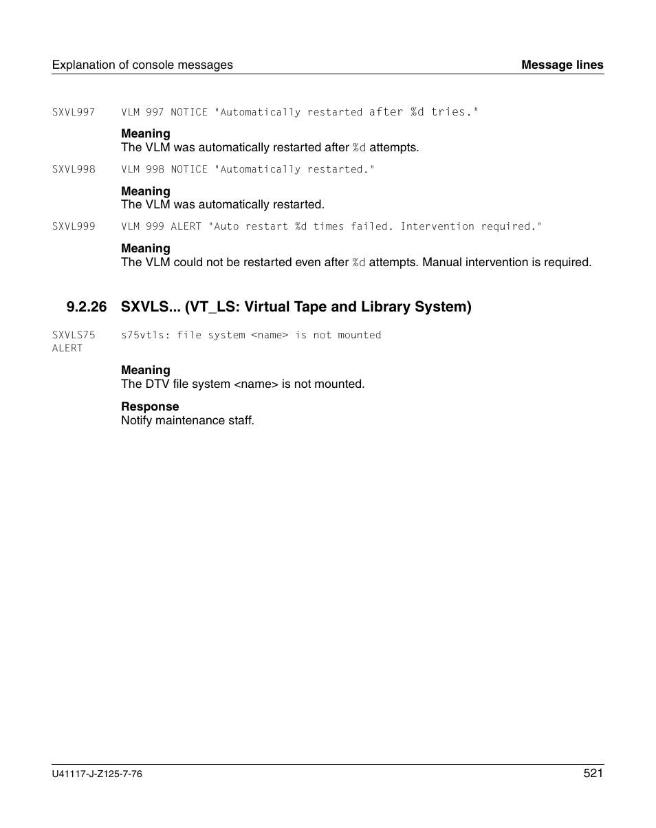 Sxvls... (vt_ls: virtual tape and library system) | FUJITSU CentricStor V3.1D User Manual | Page 521 / 640