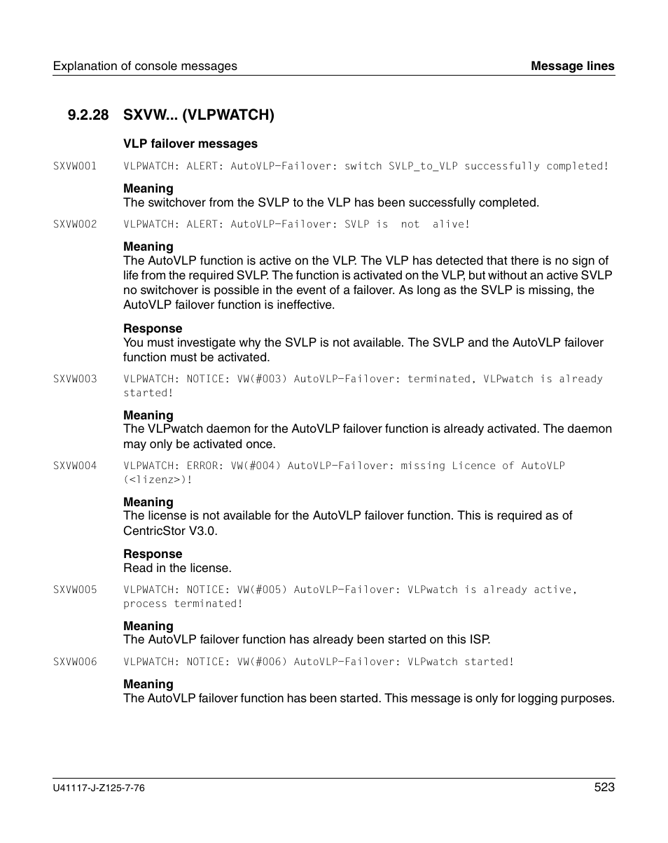 Sxvw... (vlpwatch), 28 sxvw... (vlpwatch) | FUJITSU CentricStor V3.1D User Manual | Page 523 / 640