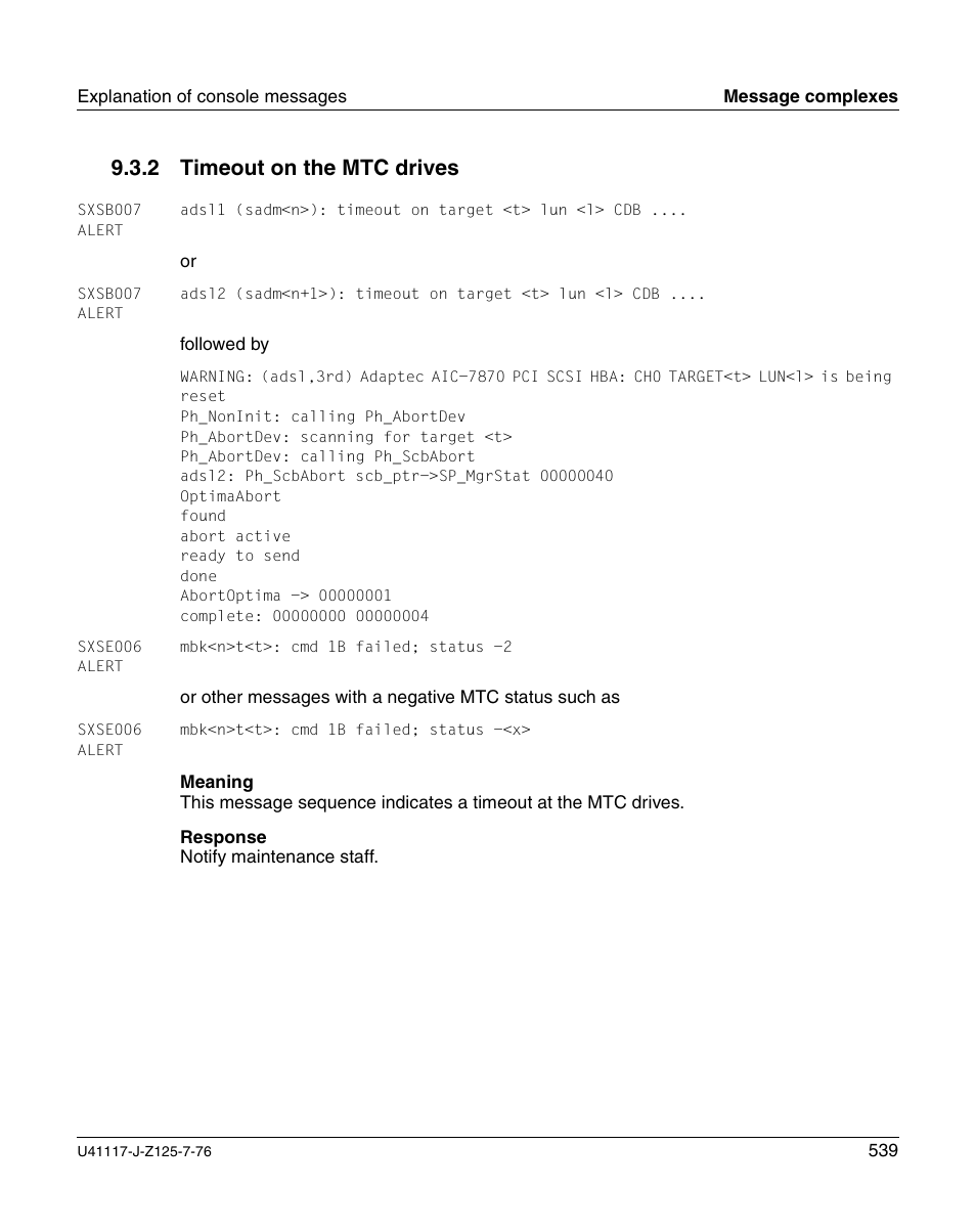 Timeout on the mtc drives, Section “timeout on the mtc drives, 2 timeout on the mtc drives | FUJITSU CentricStor V3.1D User Manual | Page 539 / 640