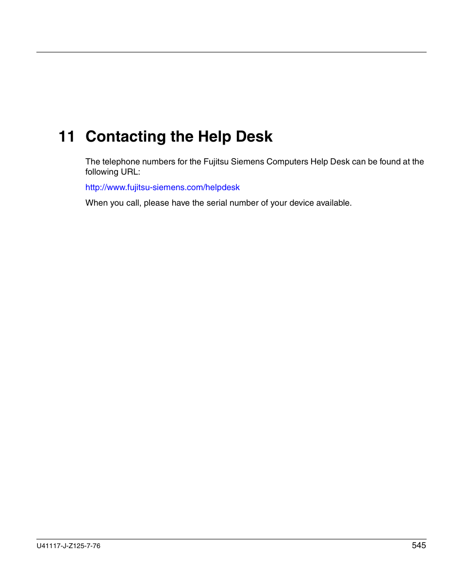 Contacting the help desk, 11 contacting the help desk | FUJITSU CentricStor V3.1D User Manual | Page 545 / 640