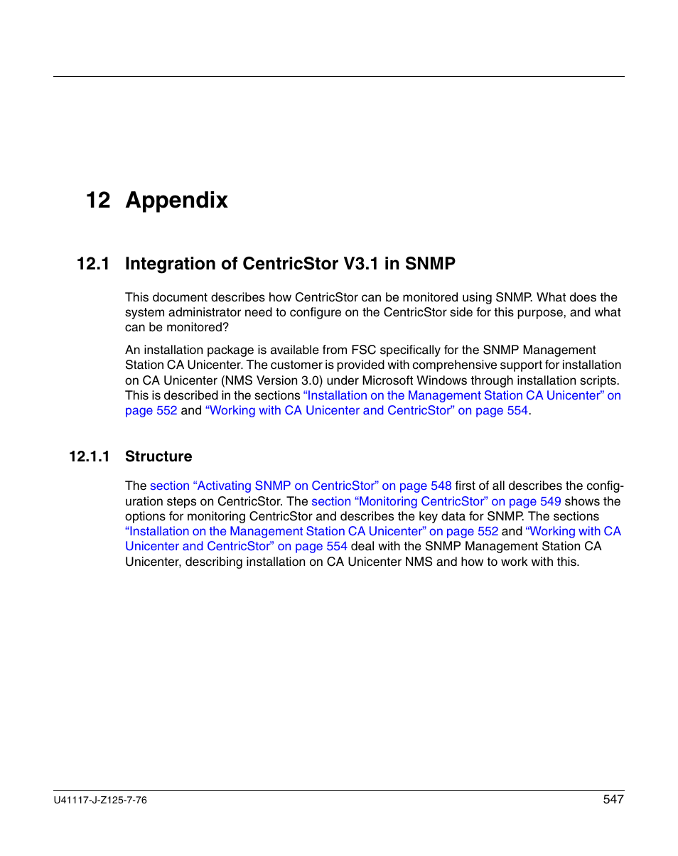 Appendix, Integration of centricstor v3.1 in snmp, Structure | 12 appendix, 1 integration of centricstor v3.1 in snmp | FUJITSU CentricStor V3.1D User Manual | Page 547 / 640