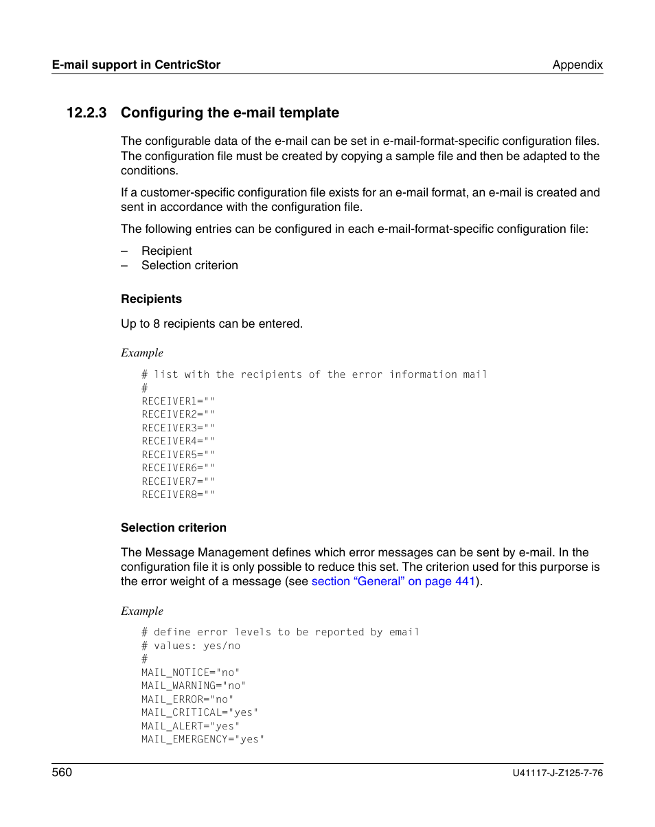 Configuring the e-mail template, 3 configuring the e-mail template | FUJITSU CentricStor V3.1D User Manual | Page 560 / 640