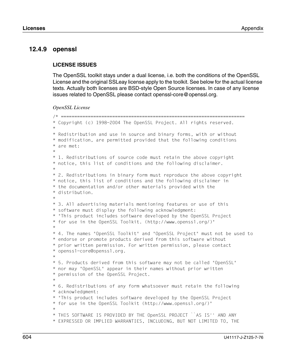 Openssl, 9 openssl | FUJITSU CentricStor V3.1D User Manual | Page 604 / 640