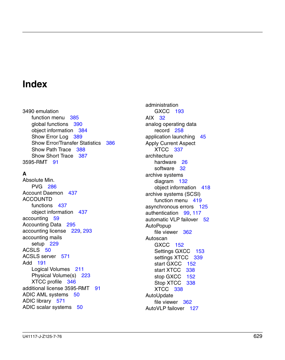 Index | FUJITSU CentricStor V3.1D User Manual | Page 629 / 640