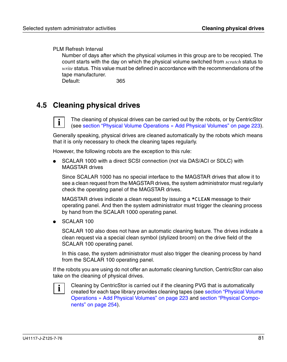 Cleaning physical drives, 5 cleaning physical drives | FUJITSU CentricStor V3.1D User Manual | Page 81 / 640