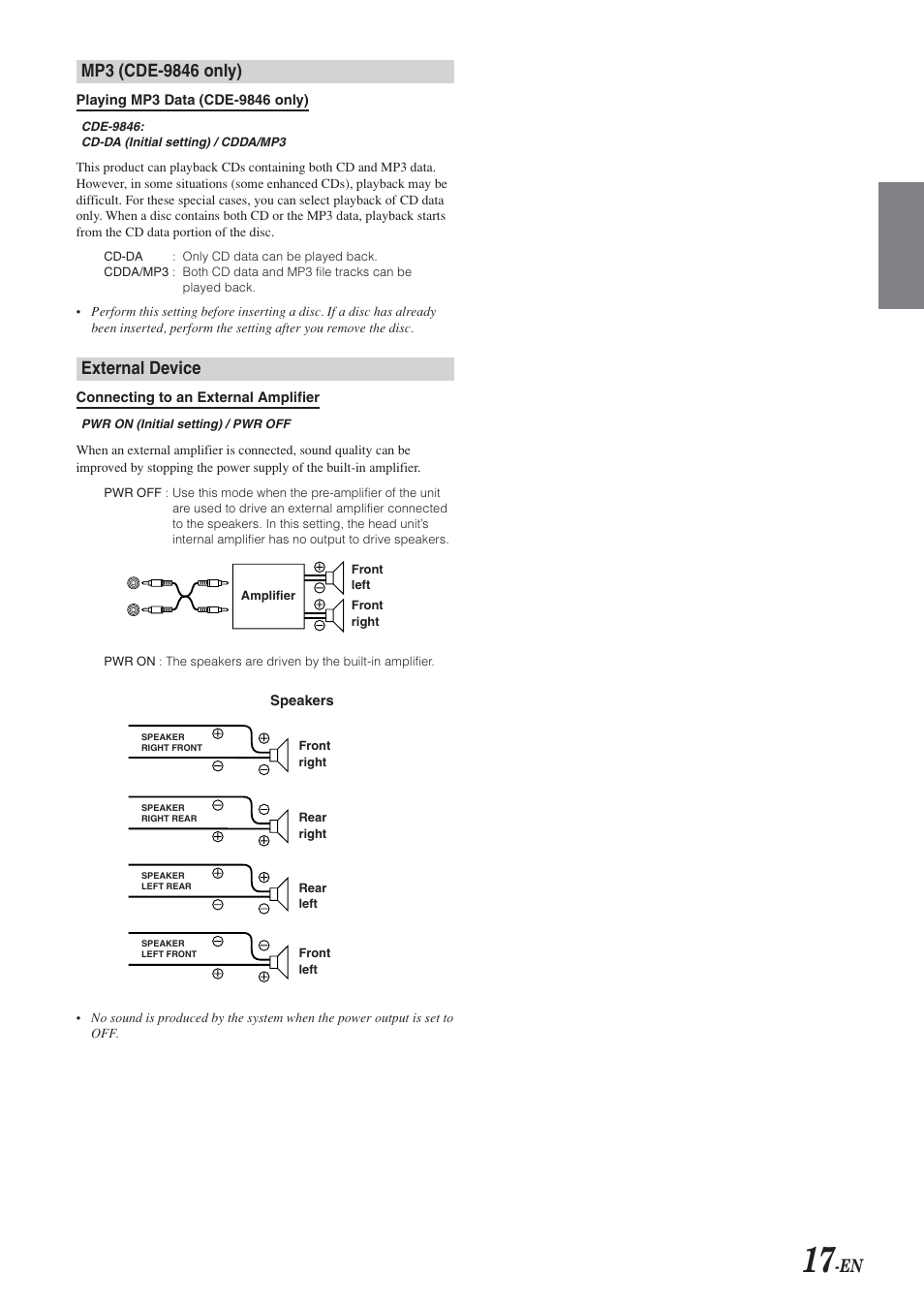 Mp3 (500cde9846 only), External device | Alpine CDE-9842 User Manual | Page 18 / 27