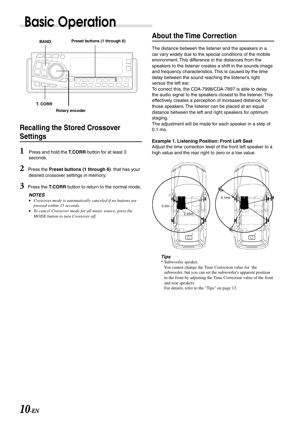 Basic operation, Recalling the stored crossover settings, About the time correction | Alpine CDA-7897 User Manual | Page 12 / 51