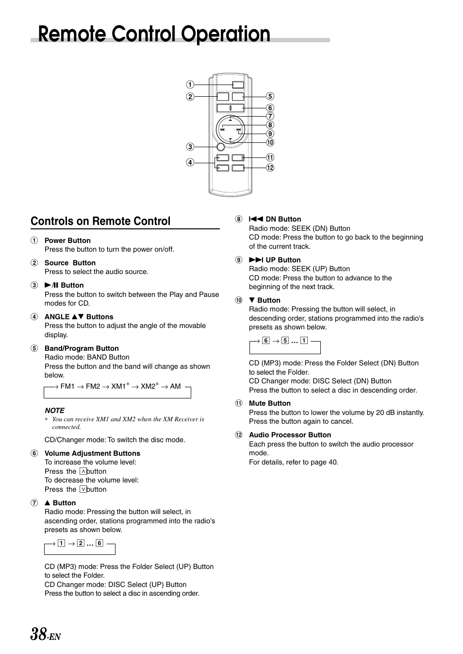 Remote control operation, Controls on remote control | Alpine CDA-7897 User Manual | Page 40 / 51