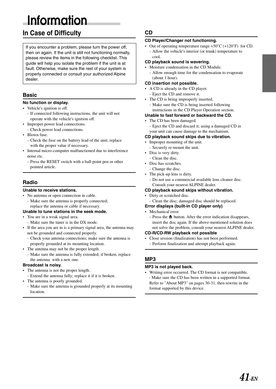 Information | Alpine CDA-7897 User Manual | Page 43 / 51