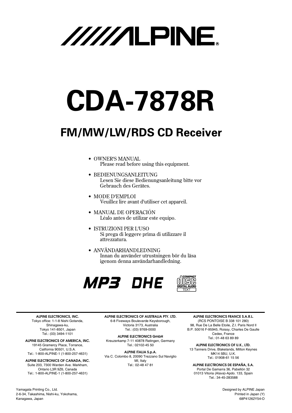Alpine CDA-7878R User Manual | 48 pages