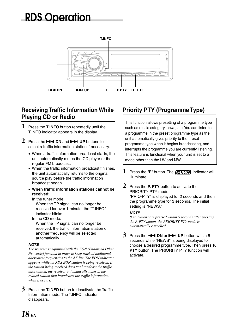 Rds operation, Priority pty (programme type) | Alpine CDA-7878R User Manual | Page 20 / 48