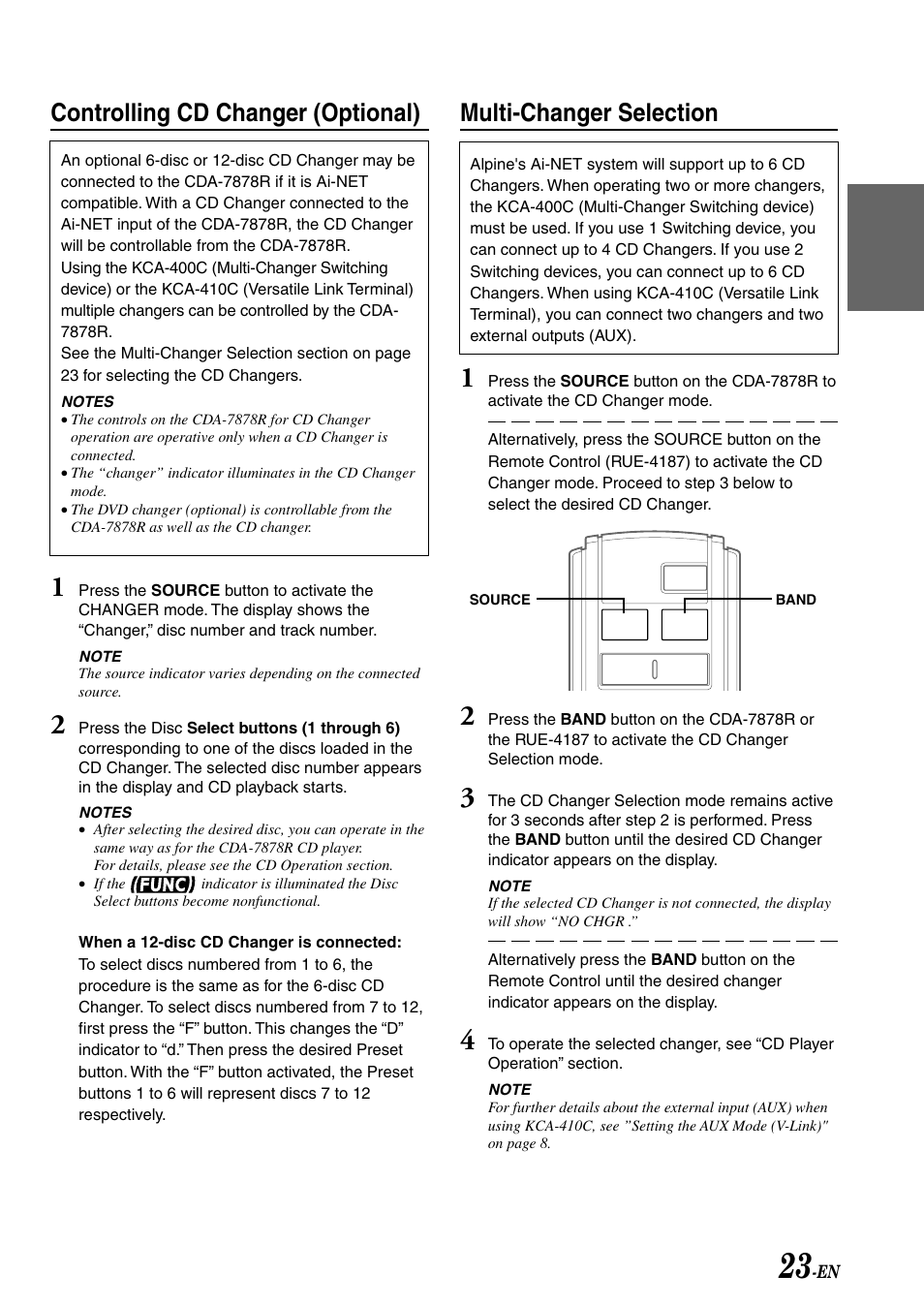 Controlling cd changer (optional), Multi-changer selection | Alpine CDA-7878R User Manual | Page 25 / 48