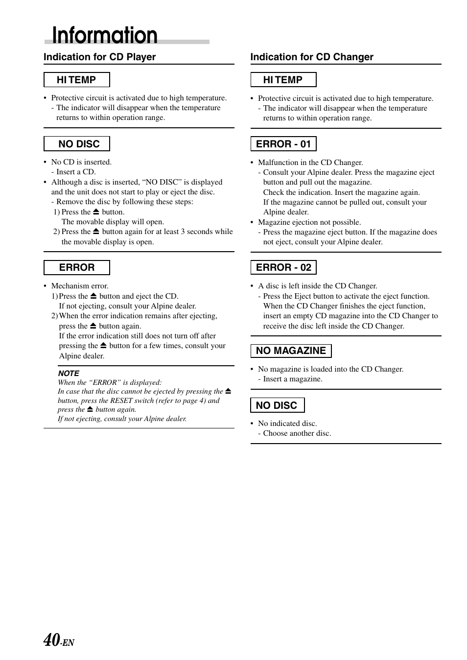 Information | Alpine CDA-7878R User Manual | Page 42 / 48