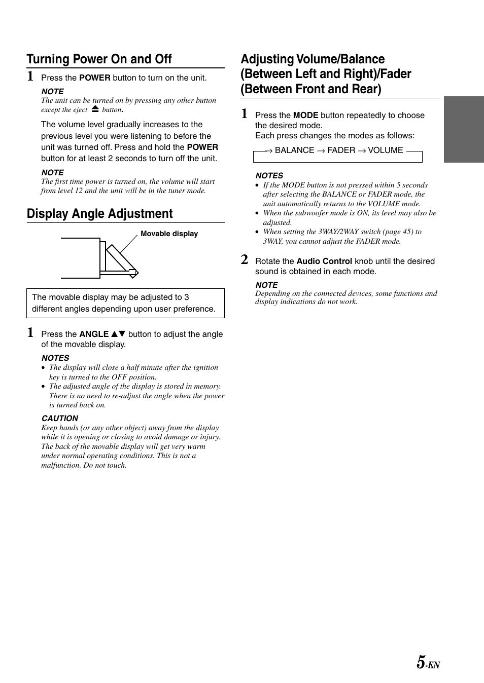Display angle adjustment, Turning power on and off | Alpine CDA-7878R User Manual | Page 7 / 48