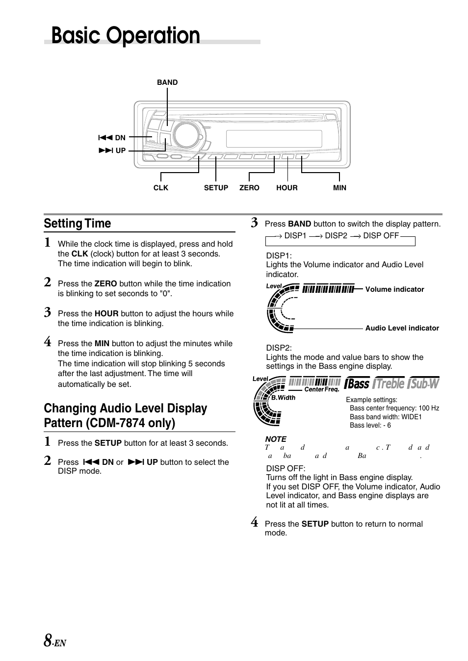 Basic operation, Setting time | Alpine CDE-7870 User Manual | Page 10 / 26