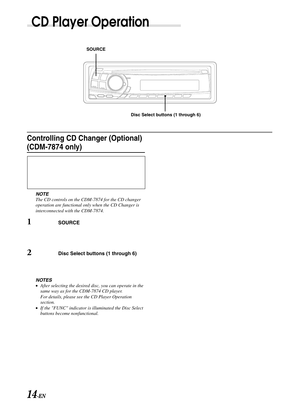 Cd player operation, Controlling cd changer (optional) (cdm-7874 only) | Alpine CDE-7870 User Manual | Page 16 / 26