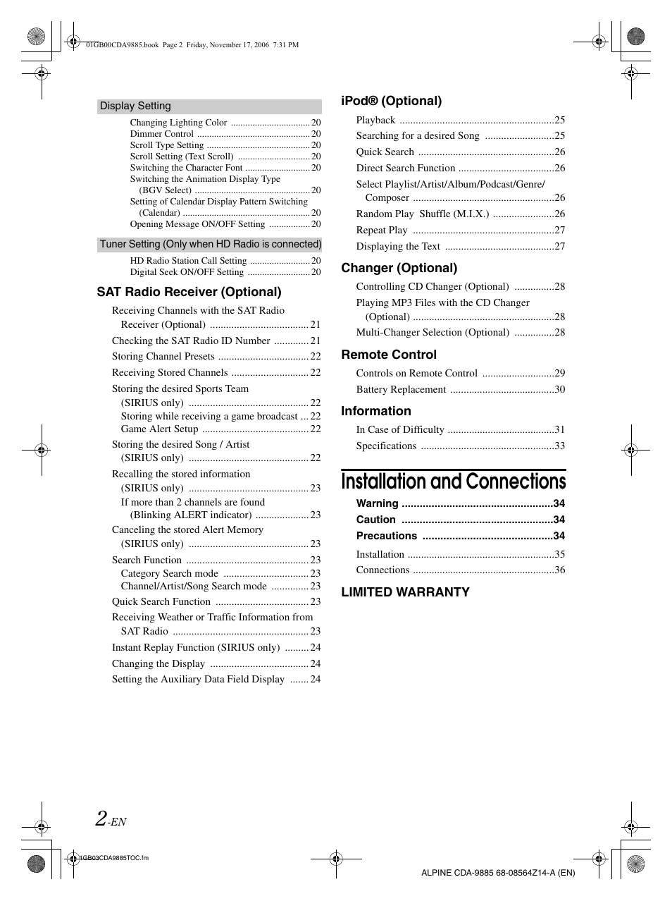 Installation and connections | Alpine CDA-9885 User Manual | Page 4 / 41