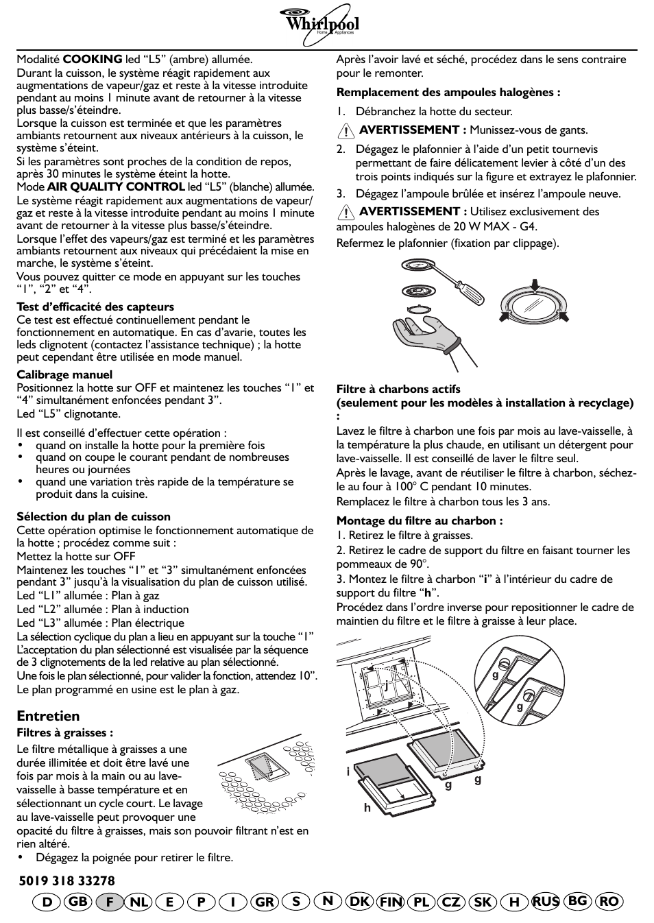 Entretien | Whirlpool AKR 799 IX User Manual | Page 12 / 12