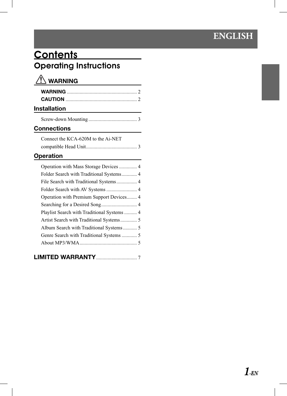 Alpine KCA-620M User Manual | Page 3 / 44