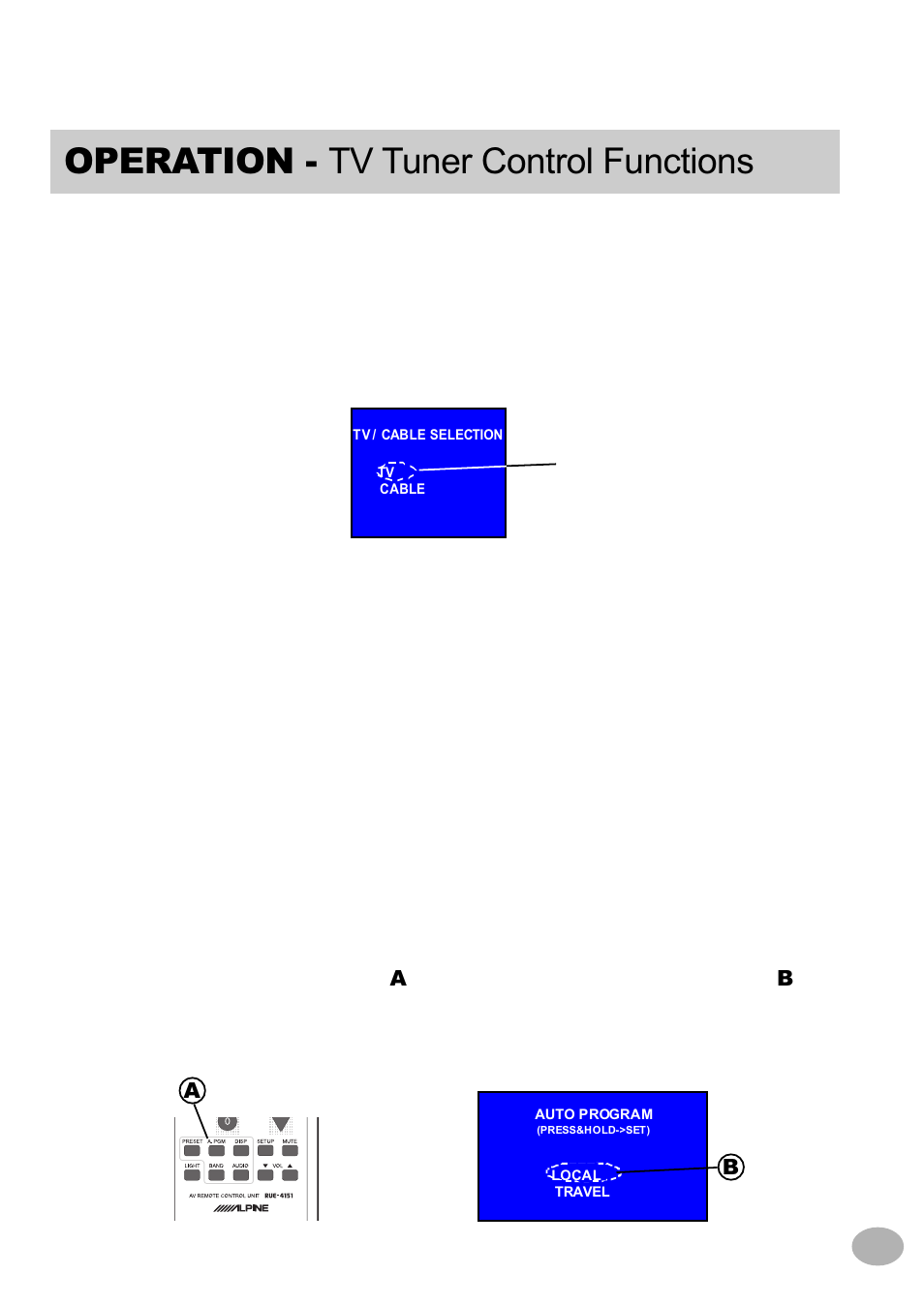 Operation - tv tuner control functions | Alpine TCS-V430A User Manual | Page 11 / 21