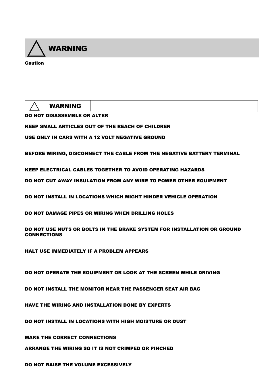 Warning | Alpine TCS-V430A User Manual | Page 2 / 21