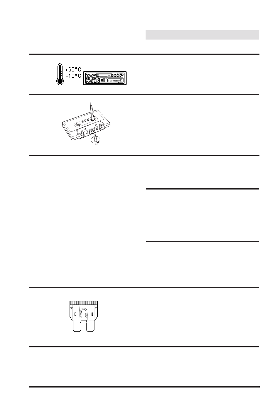Precautions, Temperature, Tape slack | Excessively thin tape, Precision tape mechanism, Tape head cleaning, Fuse replacement, Maintenance | Alpine TDA-7547E User Manual | Page 5 / 55