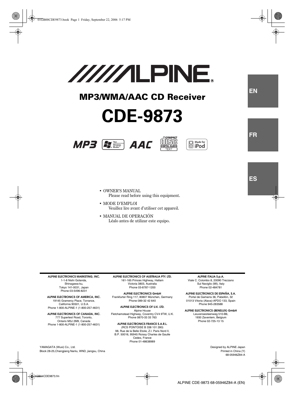 Alpine CDE-9873 User Manual | 88 pages