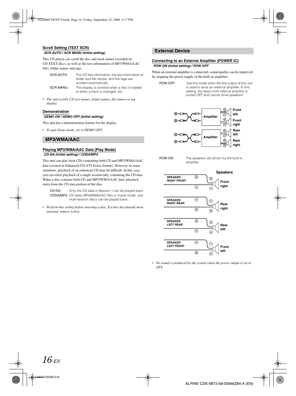 Mp3/wma/aac, External device | Alpine CDE-9873 User Manual | Page 18 / 88