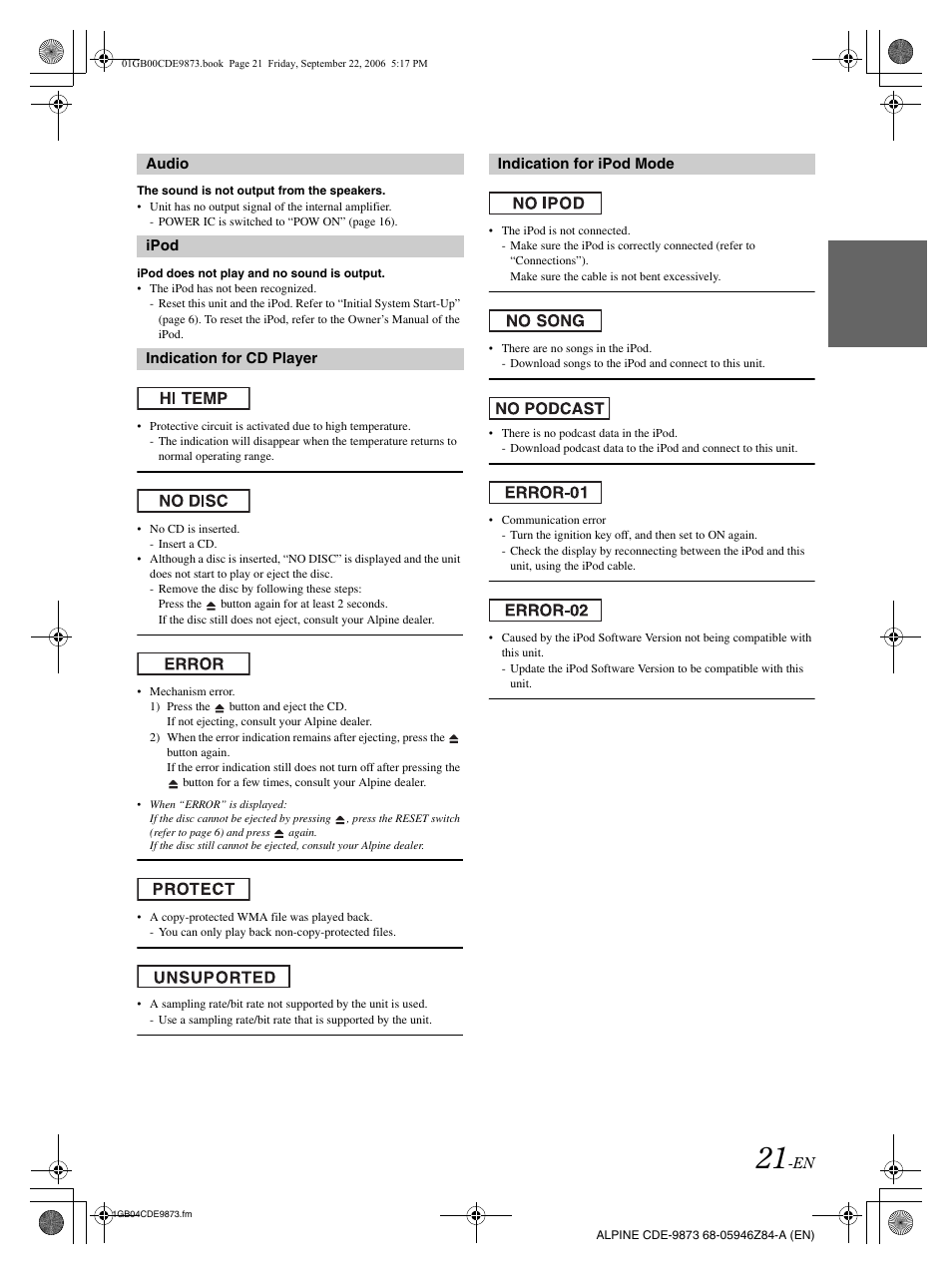 Alpine CDE-9873 User Manual | Page 23 / 88