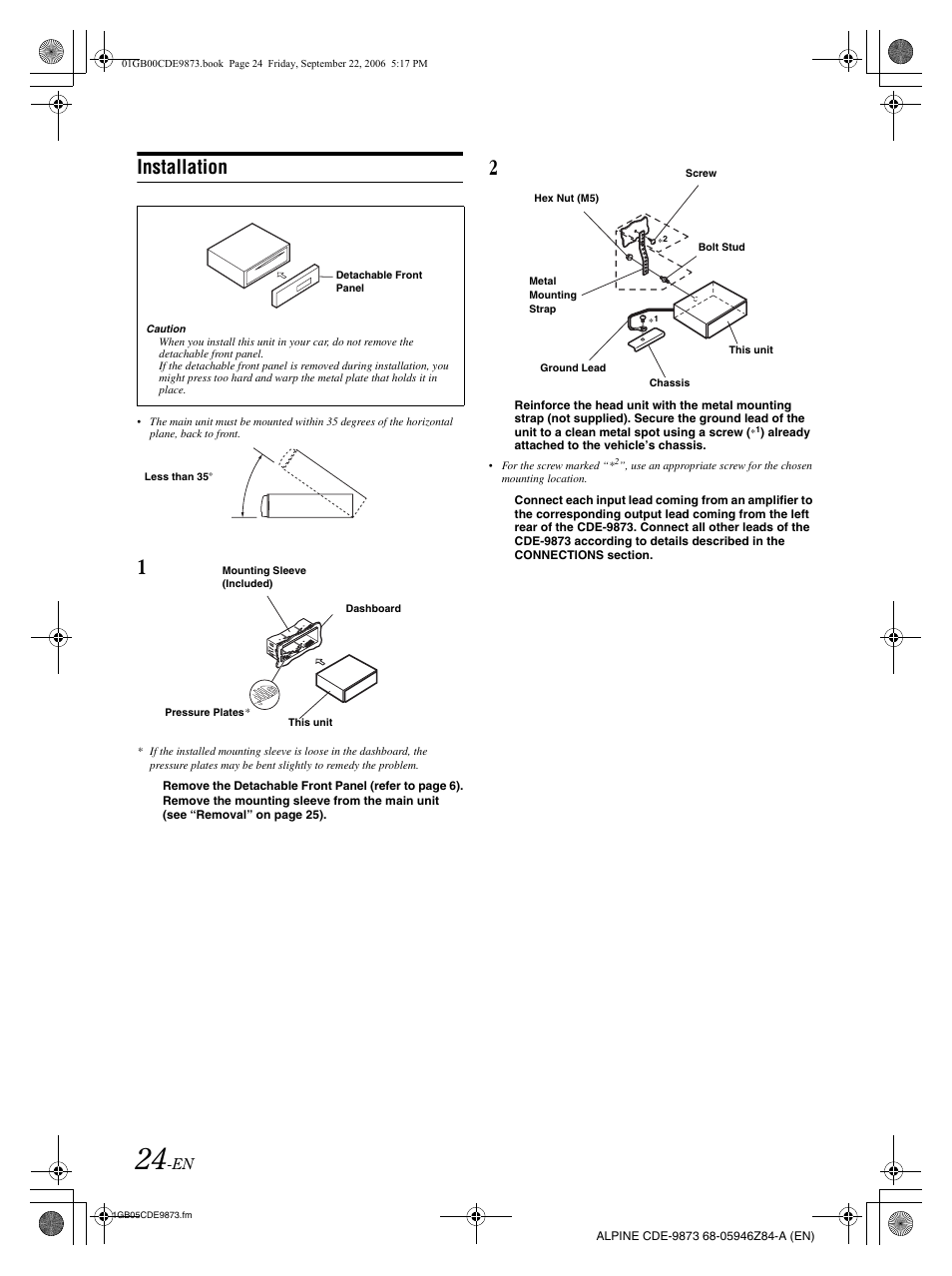 Installation | Alpine CDE-9873 User Manual | Page 26 / 88
