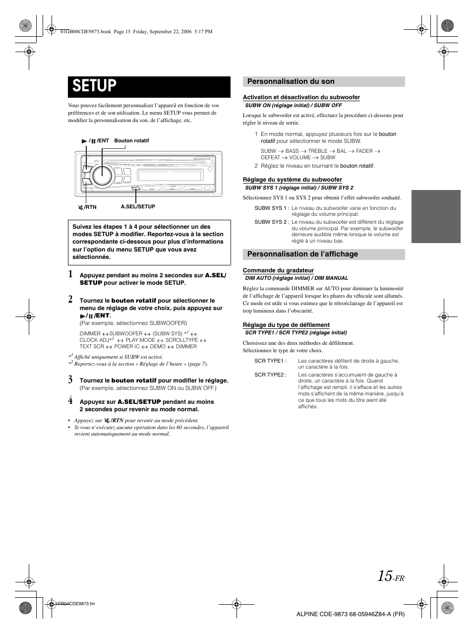 Setup | Alpine CDE-9873 User Manual | Page 46 / 88