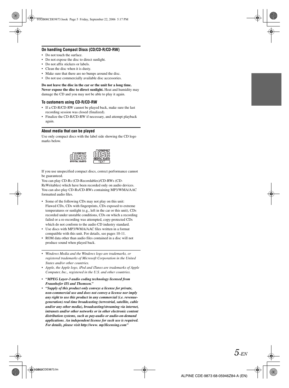 Alpine CDE-9873 User Manual | Page 7 / 88