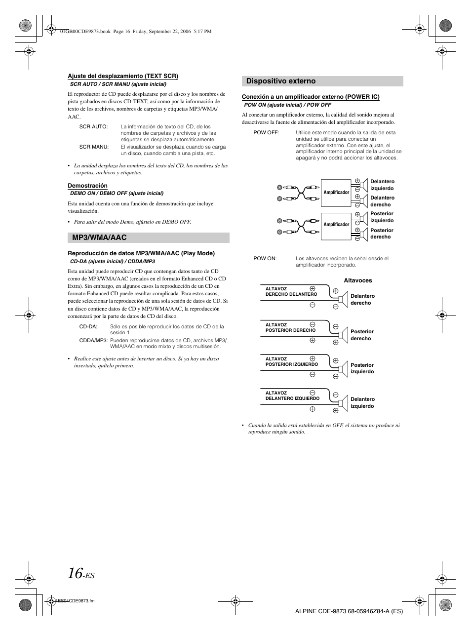 Mp3/wma/aac, Dispositivo externo | Alpine CDE-9873 User Manual | Page 76 / 88