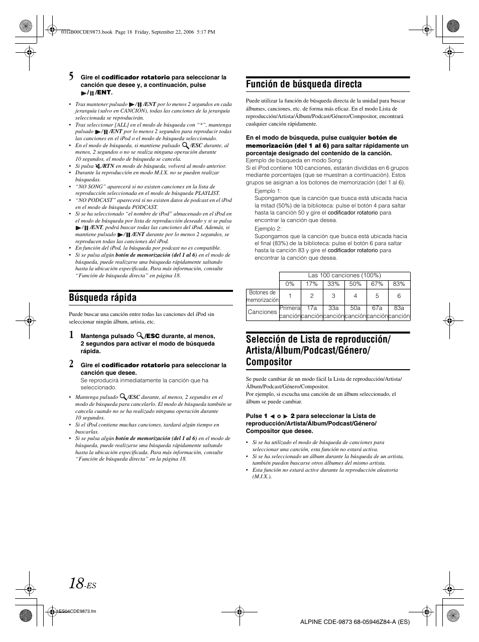 Búsqueda rápida, Función de búsqueda directa | Alpine CDE-9873 User Manual | Page 78 / 88