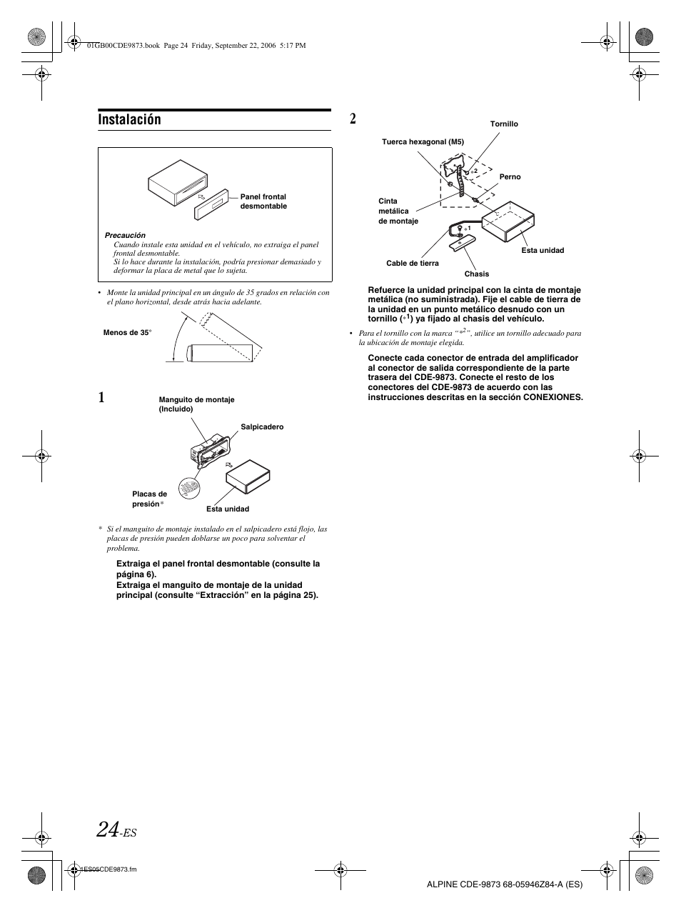 Instalación | Alpine CDE-9873 User Manual | Page 84 / 88
