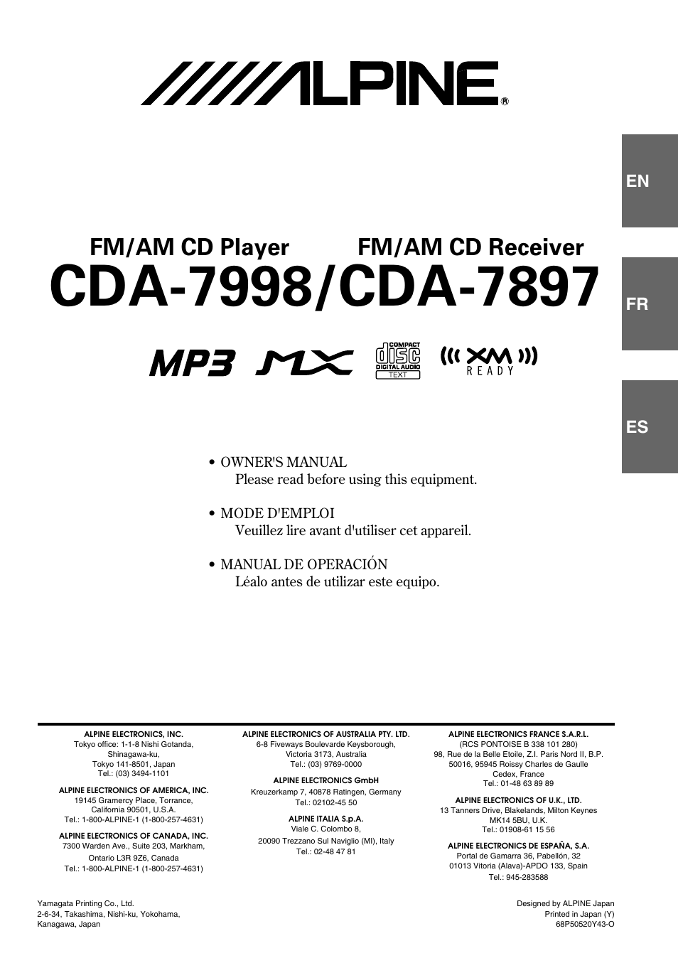 Alpine CDA-7998 User Manual | 52 pages