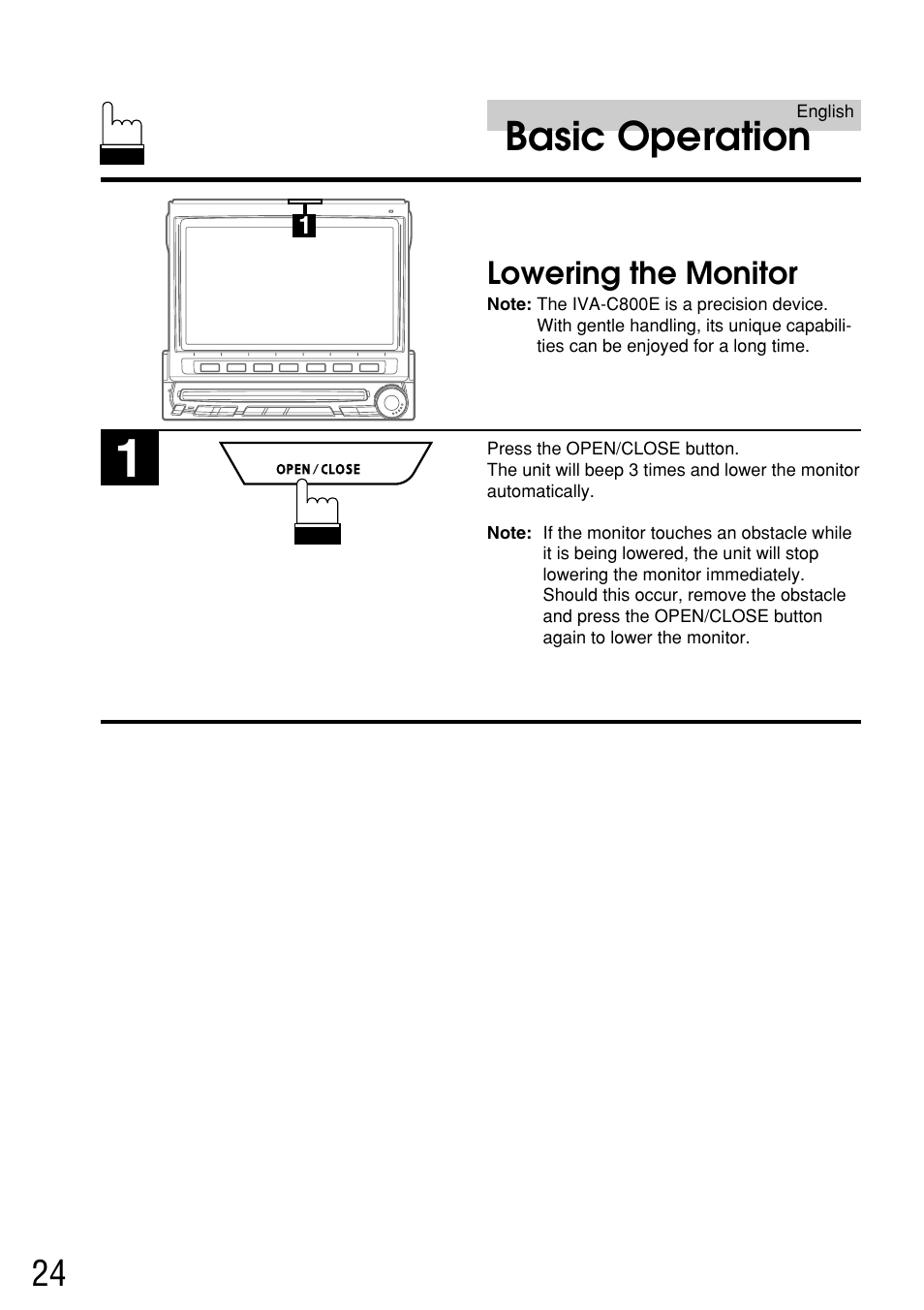 Basic operation, Lowering the monitor | Alpine IVA-C800E User Manual | Page 11 / 115