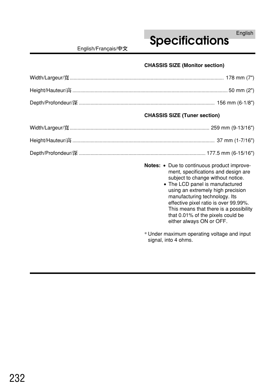 Specifications | Alpine IVA-C800E User Manual | Page 114 / 115