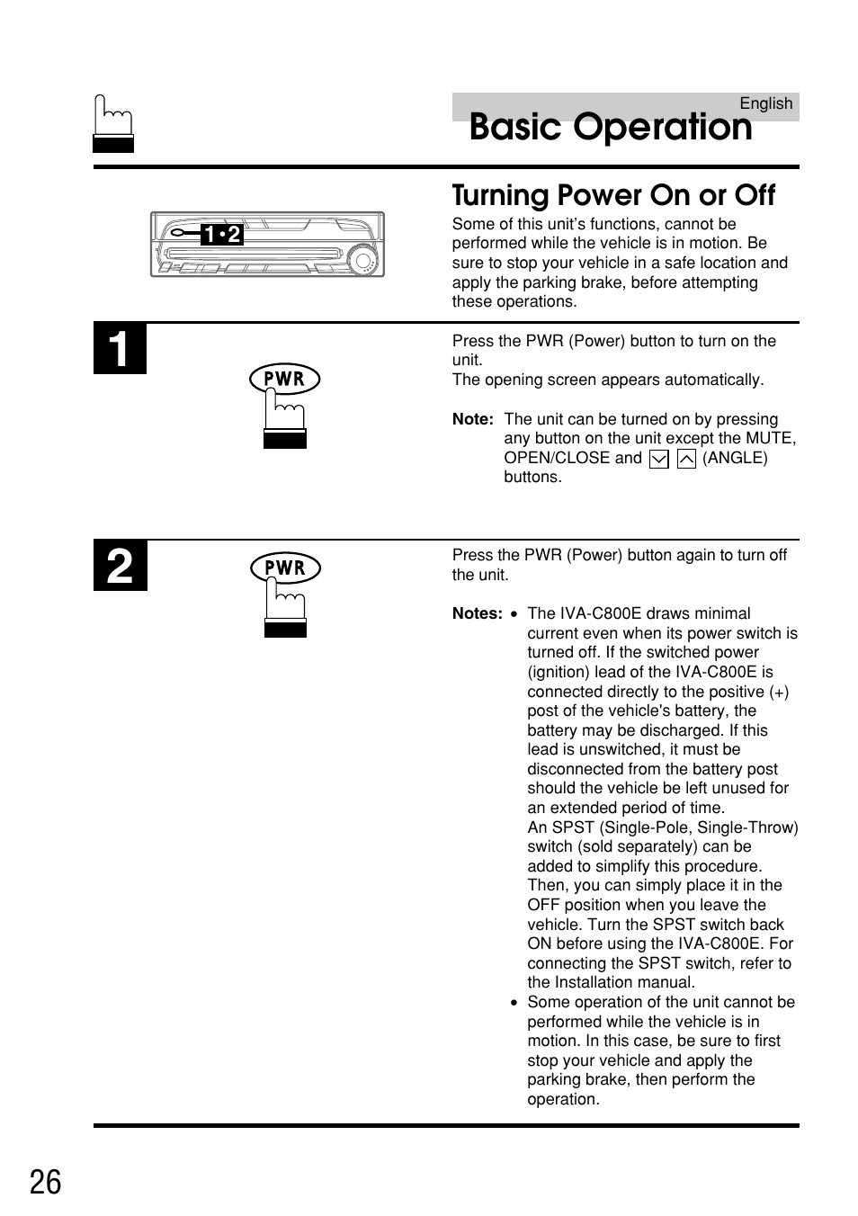 Basic operation, Turning power on or off | Alpine IVA-C800E User Manual | Page 12 / 115