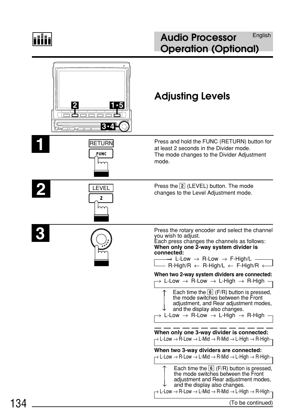 Audio processor operation (optional), Adjusting levels | Alpine IVA-C800E User Manual | Page 65 / 115