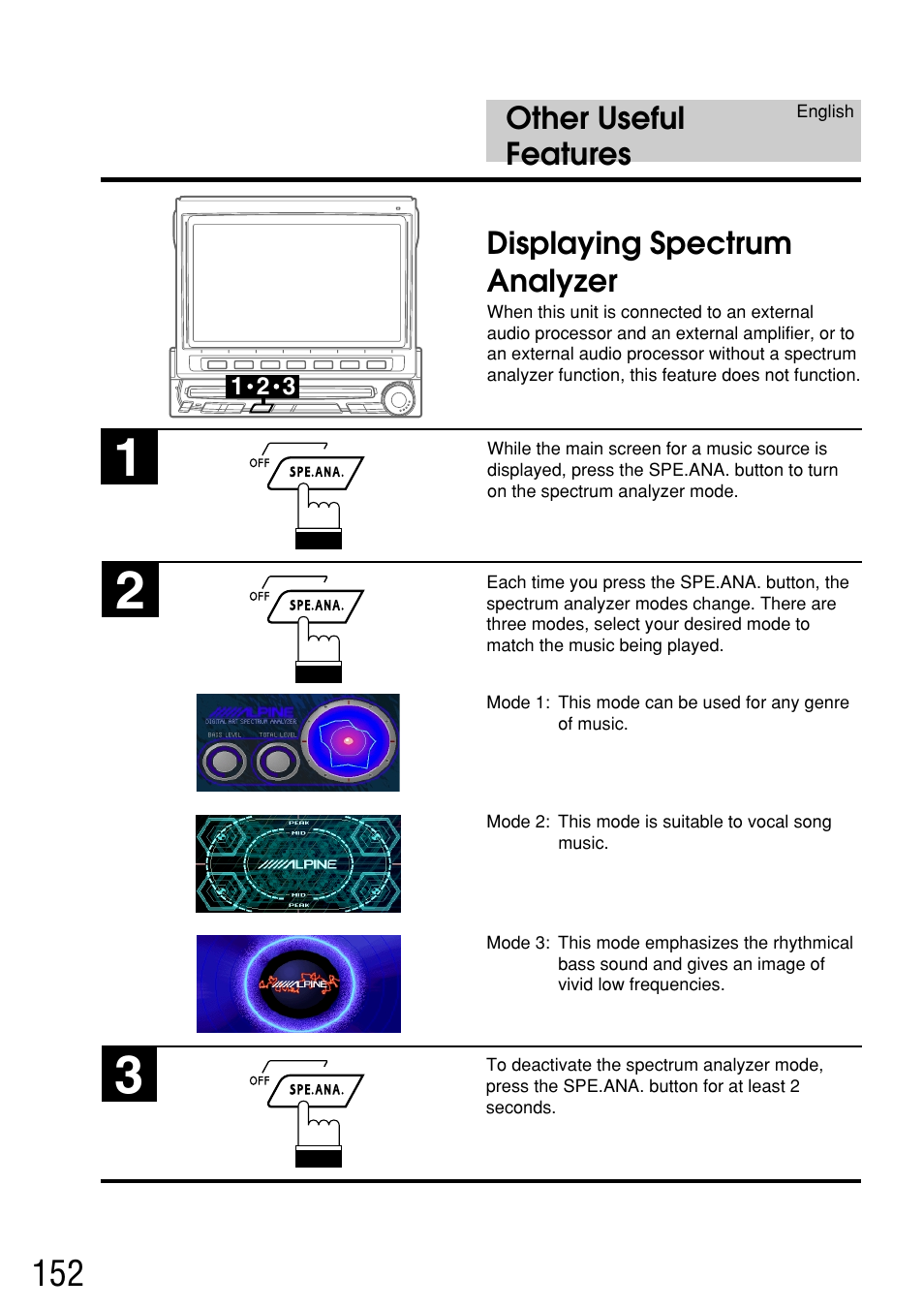 Other useful features, Displaying spectrum analyzer | Alpine IVA-C800E User Manual | Page 74 / 115