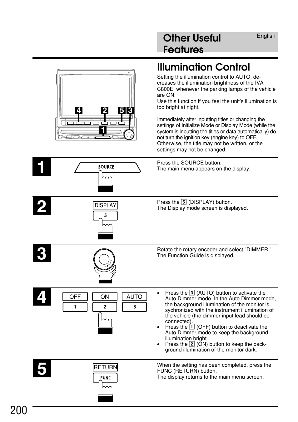 Other useful features, Illumination control | Alpine IVA-C800E User Manual | Page 98 / 115