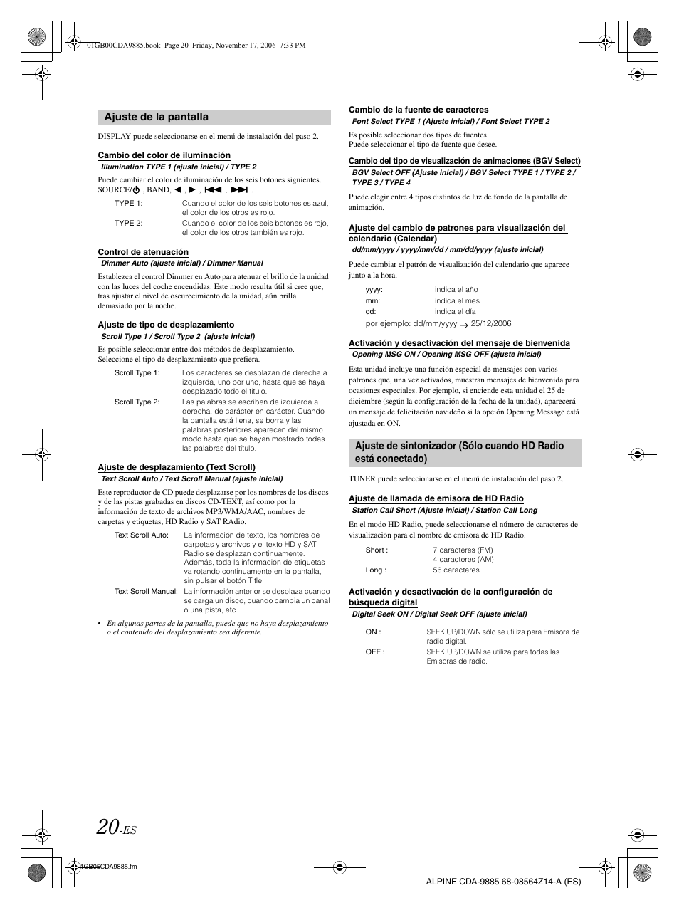 Ajuste de la pantalla | Alpine CDA-9885 User Manual | Page 100 / 118