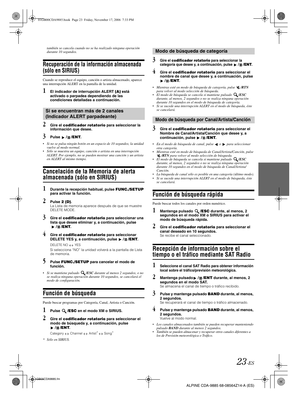 Función de búsqueda, Función de búsqueda rápida | Alpine CDA-9885 User Manual | Page 103 / 118