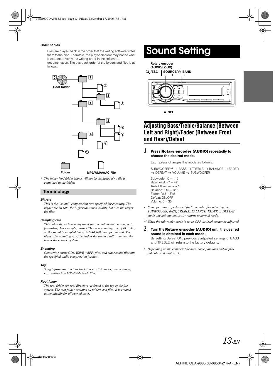 Sound setting | Alpine CDA-9885 User Manual | Page 15 / 118